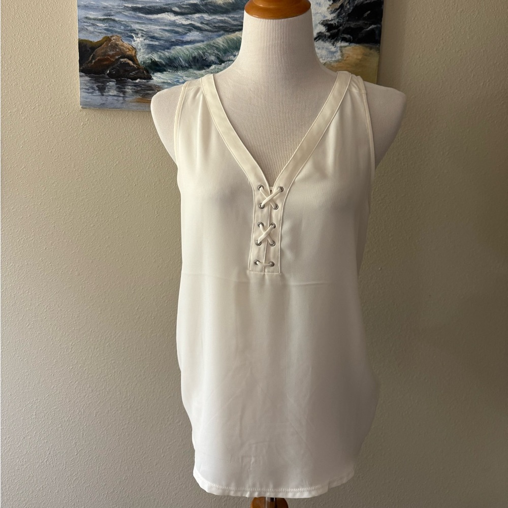 Express Factory cream tank with lace up front